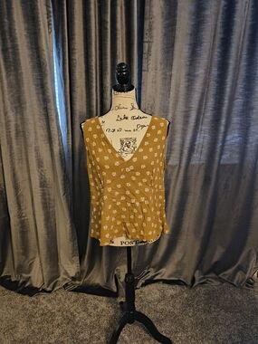 LOFT Mustard Yellow Floral V-Neck Sleeveless Blouse